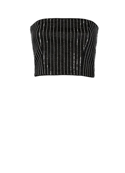 Rotate Birger Christensen Rotate Cropped Top With Sequined Stripes In Black