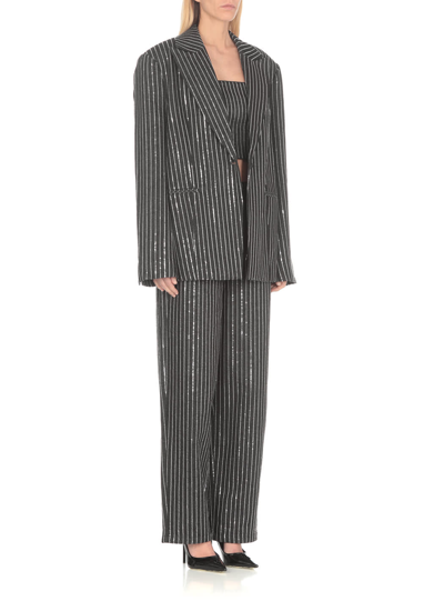 Rotate Birger Christensen Rotate Cropped Top With Sequined Stripes In Black