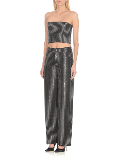Rotate Birger Christensen Rotate Cropped Top With Sequined Stripes In Black