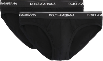 Shop Dolce & Gabbana Set Of Two Cotton Briefs With Logoed Elastic Band In Black