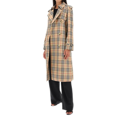 Shop Burberry Checked Trench In Beige