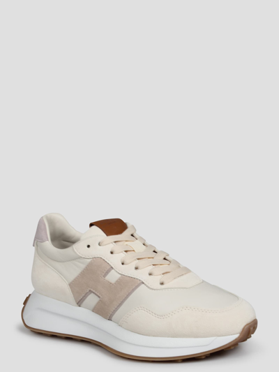 Shop Hogan H641 Laced H Patch Sneakers In Nude & Neutrals