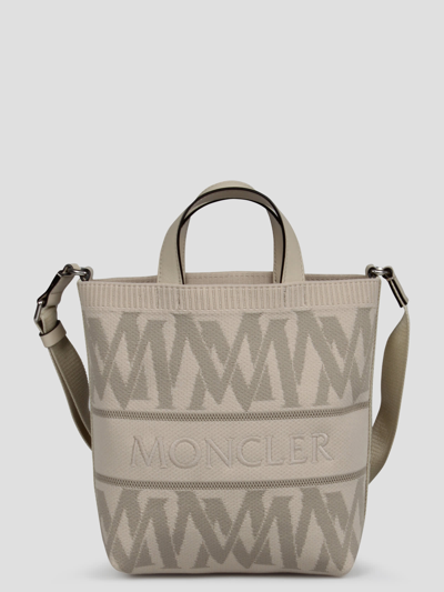 Shop Moncler Mini Knit Tote Bag In Nude & Neutrals