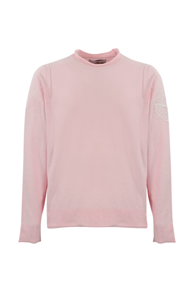 Shop Stone Island Stockinette Sweater With 523b9 Logo In Pink