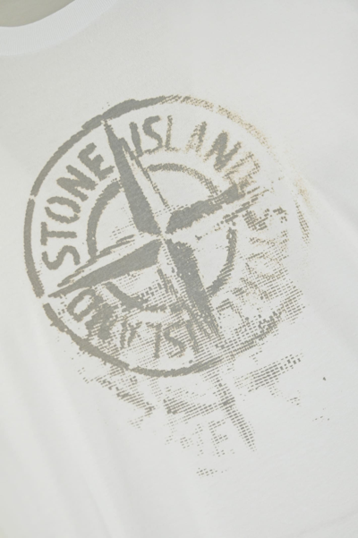 Shop Stone Island T-shirt With Logo Print In Bianco