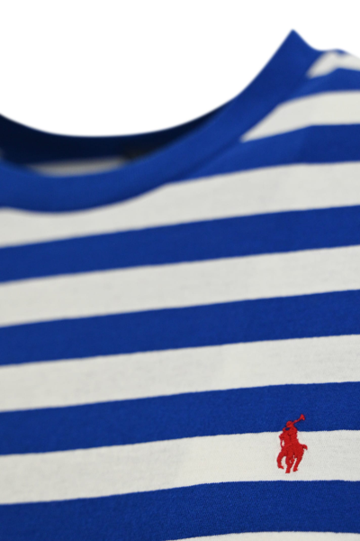 Shop Polo Ralph Lauren Striped Cotton T-shirt With Logo In Righe Blue Bianco