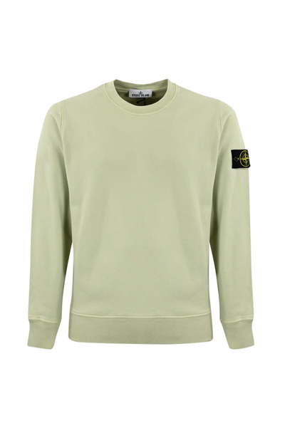 Shop Stone Island Cotton Sweatshirt With Logo 63051 In Pistacchio