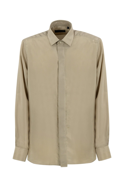 Shop Corneliani Silk Shirt In Beige