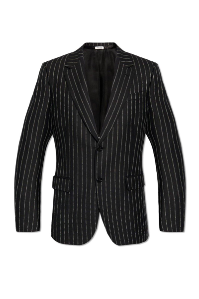 Shop Alexander Mcqueen Single Breasted Prinstriped Blazer In Nero