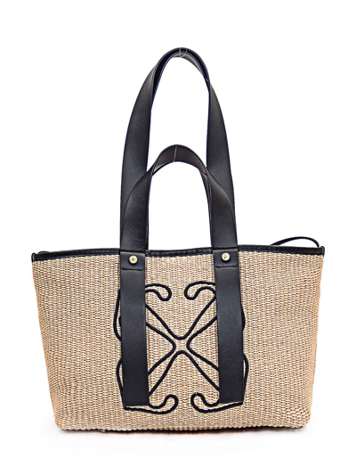 Shop Off-white Arrow Detailed Top Handle Bag In Beige