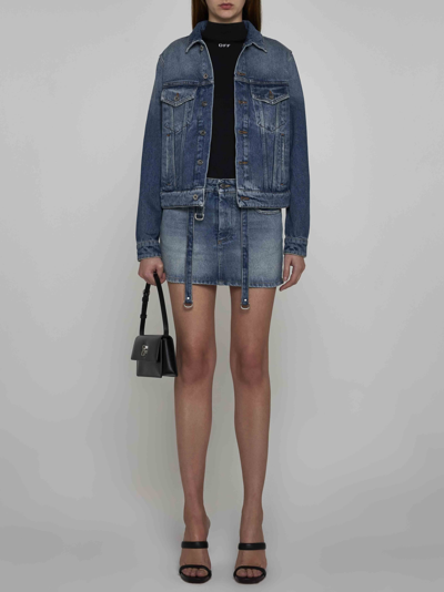 Shop Off-white Denim Cargo Miniskirt In Blu