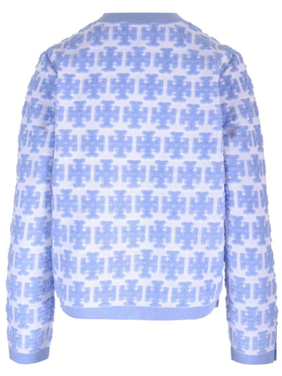 Shop Tory Burch Double T-monogram Knit Cardigan In Blu