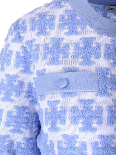 Shop Tory Burch Double T-monogram Knit Cardigan In Blu