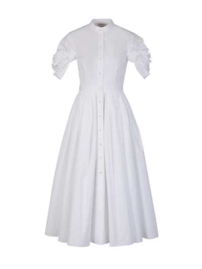 Shop Alexander Mcqueen Short-sleeved Pleated Dress In Bianco
