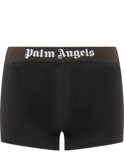 Shop Palm Angels Logo-printed High-waist Sport Shorts In Nero
