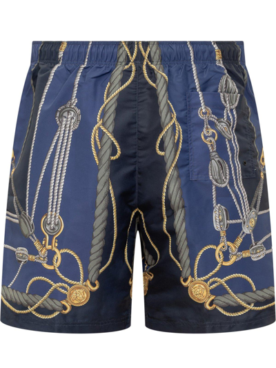Shop Versace Nautical-printed Drawstring Swim Shorts In Blu E Oro