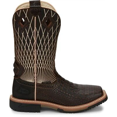 Pre-owned Justin Boots Justin Men's Se4833 Derrickman 12" Brown Electrical Hazard Comp Toe Work Boots In Brown Croc Print (brown)
