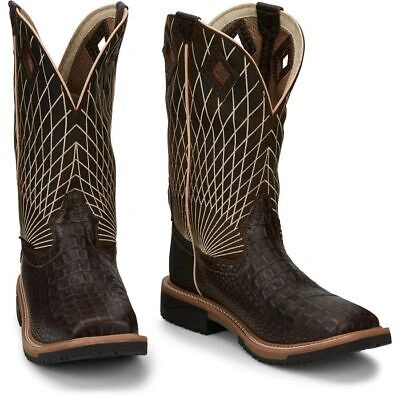 Pre-owned Justin Boots Justin Men's Se4833 Derrickman 12" Brown Electrical Hazard Comp Toe Work Boots In Brown Croc Print (brown)