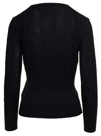 Shop Polo Ralph Lauren Black 'julianna' Crewneck T-shirt With Braided Texture In Cotton Woman