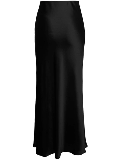 Shop Plain Black 'midi' Skirt With Volant Detail At The End In Satin Woman