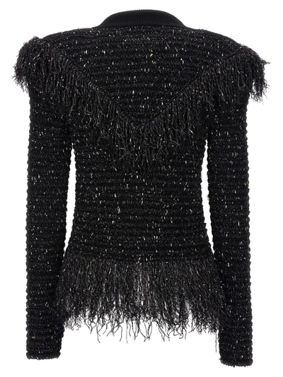 Shop Balmain 'glittered Fringed' Short Jacket In Black