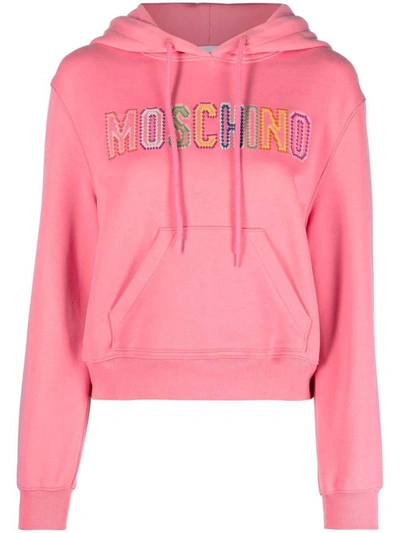 Shop Moschino Logo Crochet Sweatshirt In Pink