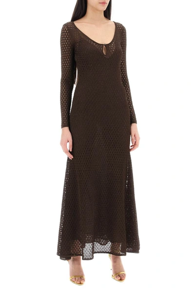 Shop Tom Ford Long Knitted Lurex Perforated Dress In Brown