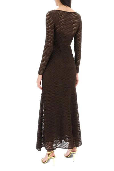 Shop Tom Ford Long Knitted Lurex Perforated Dress In Brown