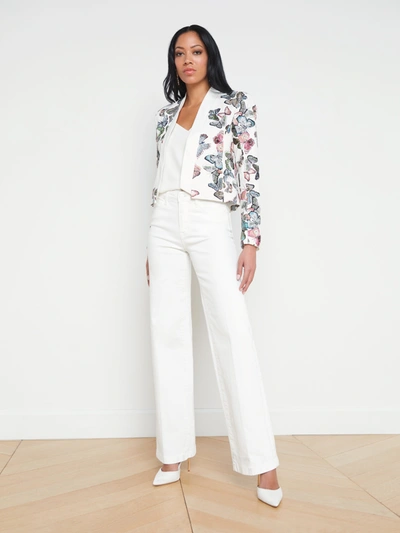 Shop L Agence Ace Embroidered Jacket In Ivory Multi Butterfly Embroidery