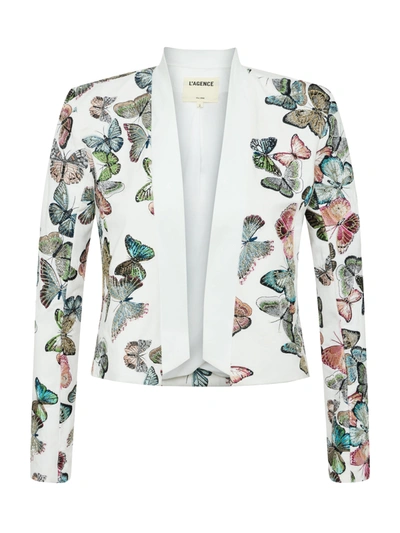 Shop L Agence Ace Embroidered Jacket In Ivory Multi Butterfly Embroidery