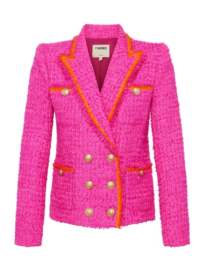 Shop L Agence Alectra Textured Tweed Jacket In Rhodamine/glow Orange