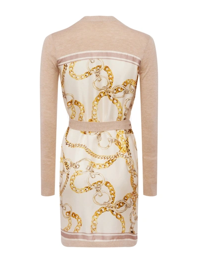 Shop L Agence Beverly Silk Panel Cardigan In Crema/ecru Multi Oversized Chain Scarf