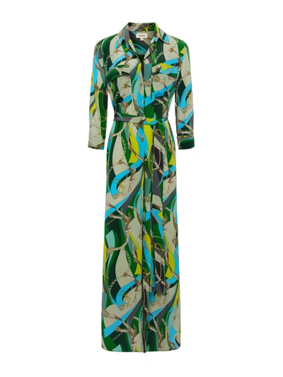 Shop L Agence Cameron Silk Shirt Dress In Sea Green Multi Belt Swirl