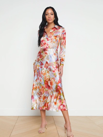 Shop L Agence Clarisa Silk Skirt In Multi Soft Cloud Floral