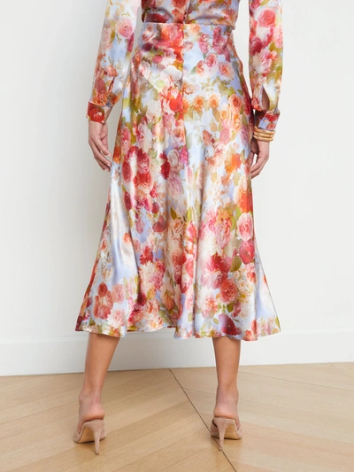 Shop L Agence Clarisa Silk Skirt In Multi Soft Cloud Floral