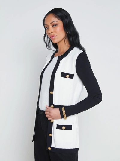 Shop L Agence Clover Contrast-trim Cardigan In White/black