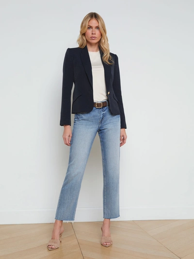 Shop L Agence Jennah Textured Blazer In Midnight/oversized Chain