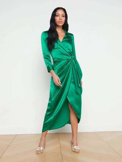Shop L Agence Kadi Silk Wrap Dress In Sea Green