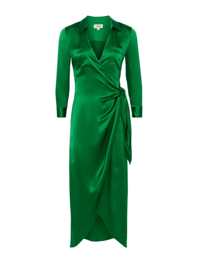Shop L Agence Kadi Silk Wrap Dress In Sea Green