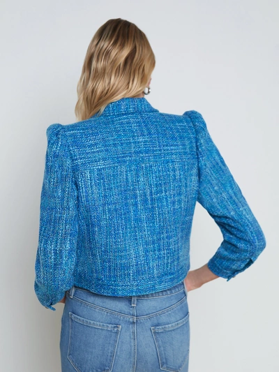 Shop L Agence Kasey Tweed Jacket In Caribbean Blue Multi Tweed