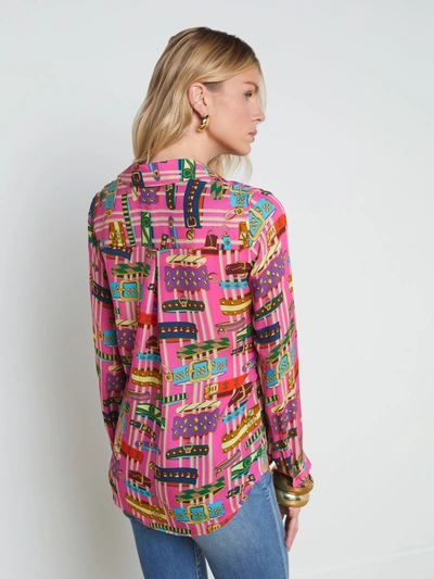 Shop L Agence Nina Silk Blouse In Rhodamine Multi Bracelet