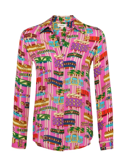 Shop L Agence Nina Silk Blouse In Rhodamine Multi Bracelet