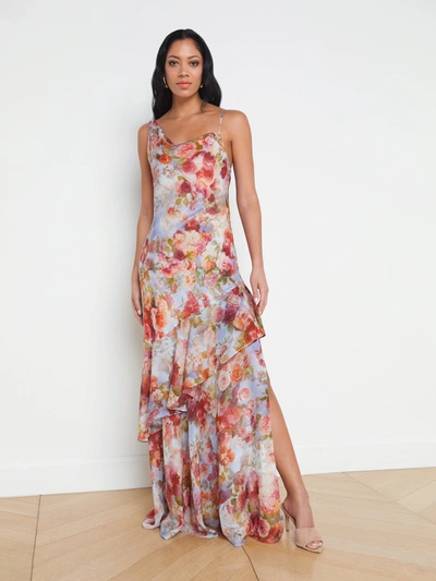 Shop L Agence Viola Cowl-neck Silk Gown In Multi Soft Cloud Floral
