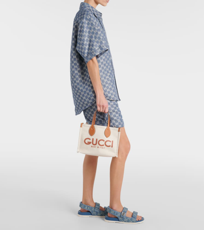 Gucci Denim Sandals With Embroidered And Contrast Sole In Blue