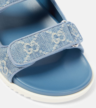 Gucci Denim Sandals With Embroidered And Contrast Sole In Blue