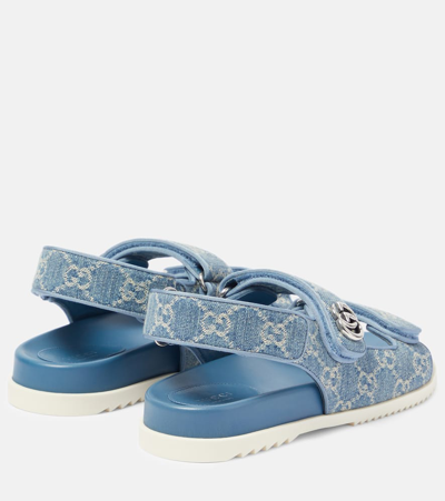 Gucci Denim Sandals With Embroidered And Contrast Sole In Blue