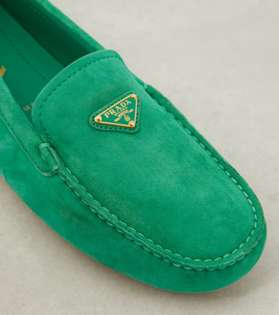 Prada Suede Driving Shoes In Green