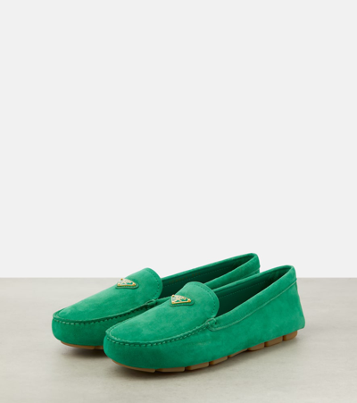 Prada Suede Driving Shoes In Green