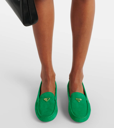 Prada Suede Driving Shoes In Green