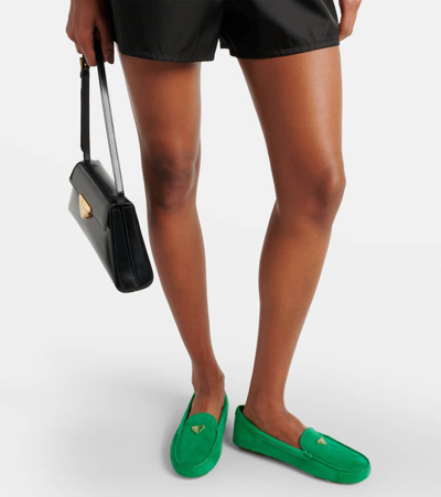 Prada Suede Driving Shoes In Green